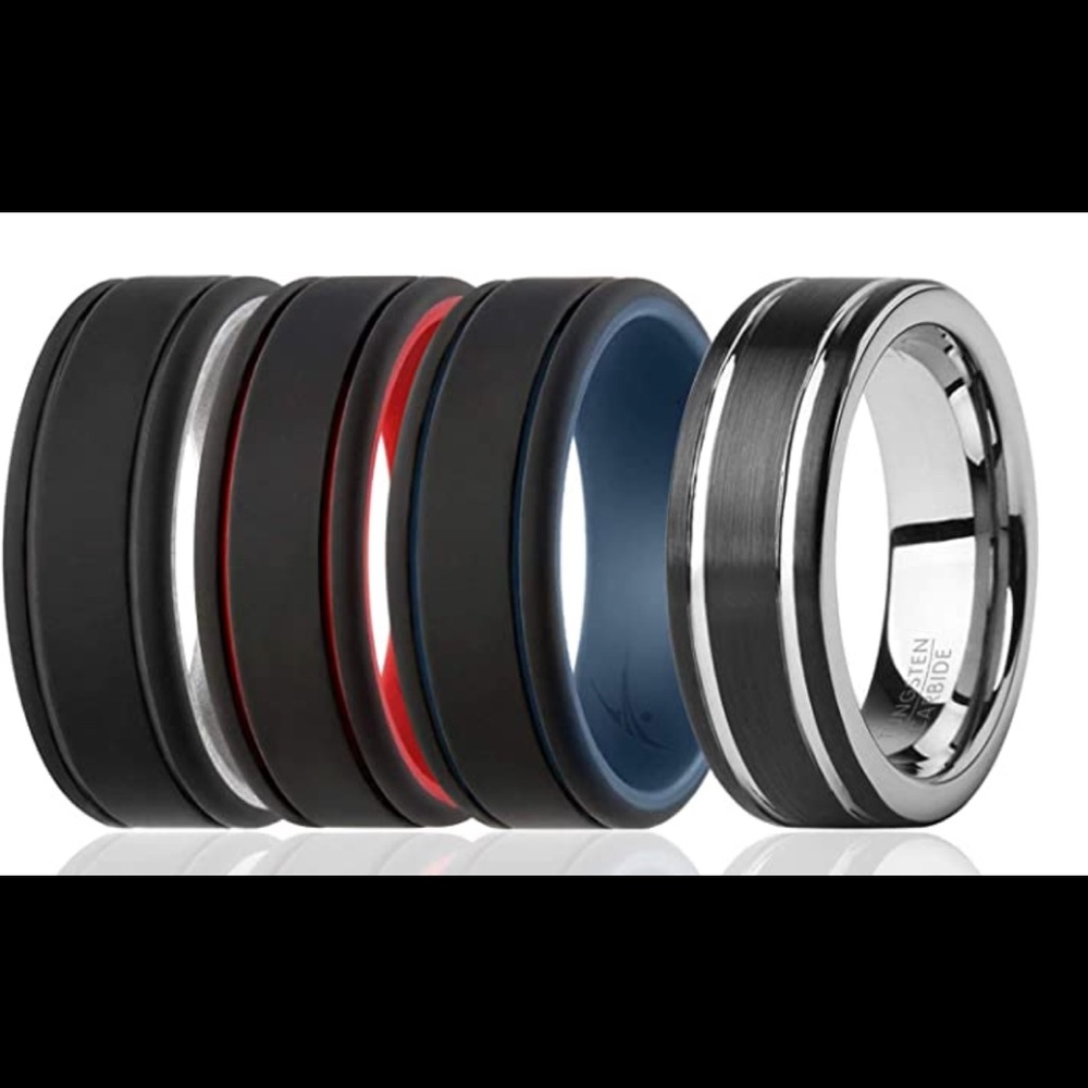 ROQ tungsten men wedding band + 3 silicone